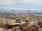 Yellow rubber duck colorful rock and the famous strip view