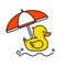 Yellow rubber duck icon with beach umbrella