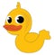 A yellow rubber duck with red bill generally used as children`s bath time play toy vector color drawing or illustration