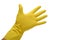 Yellow rubber glove on hand