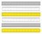 A yellow ruler marked with centimeters, inches and combined rectangular shapes. Output inch line. Vector graphics on a white