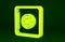 Yellow Safe icon isolated on green background. The door safe a bank vault with a combination lock. Reliable Data