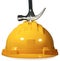 Yellow Safety Helmet with a Broken Hammer on it