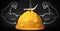 Yellow Safety Helmet with a Broken Hammer and Muscular Arms