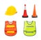 Yellow safety helmet , Traffic cone - barricade warning cones ,