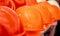 Yellow safety helmets. Orange safety helmets construction. Set orange deferential helmet