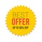 Yellow sale starburst sticker - star edge round label and badge with best offer and discount signs.