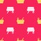 Yellow Sauna bucket and ladle icon isolated seamless pattern on red background. Vector