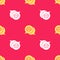 Yellow Scallop sea shell icon isolated seamless pattern on red background. Seashell sign. Vector