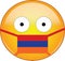 Yellow scared emoji in Armenian medical mask protecting from SARS, coronavirus, bird flu and other viruses, germs and bacteria and
