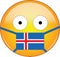 Yellow scared emoji in Icelander medical mask protecting from SARS, coronavirus, bird flu and other viruses, germs and bacteria
