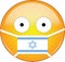 Yellow scared emoji in Israeli medical mask protecting from SARS, coronavirus, bird flu and other viruses, germs and bacteria and