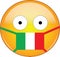 Yellow scared emoji in Italian medical mask protecting from SARS, coronavirus, bird flu and other viruses, germs and bacteria and