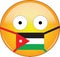 Yellow scared emoji in Jordanian medical mask protecting from SARS, coronavirus, bird flu and other viruses, germs and bacteria