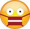 Yellow scared emoji in Latvian medical mask protecting from SARS, coronavirus, bird flu and other viruses, germs and bacteria and