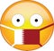 Yellow scared emoji in Qatari medical mask protecting from SARS, coronavirus, bird flu and other viruses, germs and bacteria and
