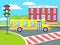 Yellow School Bus on Pedestrian Crossing Vector