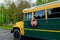 Yellow of school bus in sunny day on parked