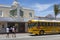 Yellow school bus and Tower Theatre in Little Havana, Miami, Florida