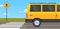 Yellow school bus transport and back to school pupils children transport crosswalk.