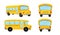 Yellow school bus vector illustration on white background, four vehicle viewed from different angles