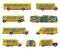 Yellow School Buses Set, Back to School Concept, Students Transportation Vehicles, Side View Flat Style Vector