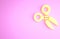 Yellow Scissors icon isolated on pink background. Cutting tool sign. Minimalism concept. 3d illustration 3D render