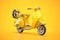 Yellow scooter, motor bike or moped on yellow backgroun