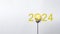 Yellow scrap paper ball for virtual lightbulb with 2024 on white background for creative thinking innovation and problem solving
