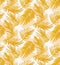 Yellow seamless palm pattern, fabric interior design. Modern leaves texture. Tropical wallpaper wild garden pattern