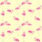 Yellow seamless summery wallpaper with pink lovely flamingo