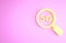 Yellow Search 5G new wireless internet wifi connection icon isolated on pink background. Global network high speed