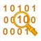 Yellow search in binary code icon on white background