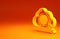 Yellow Search cloud computing icon isolated on orange background. Magnifying glass and cloud. Minimalism concept. 3d