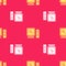 Yellow Search on computer screen icon isolated seamless pattern on red background. Screen and magnifying glass. Vector