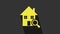 Yellow Search house icon isolated on grey background. Real estate symbol of a house under magnifying glass. 4K Video