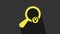 Yellow Search location icon isolated on grey background. Magnifying glass with pointer sign. 4K Video motion graphic