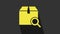 Yellow Search package icon isolated on grey background. Parcel tracking symbol. Magnifying glass and cardboard box