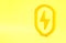 Yellow Secure shield with lightning icon isolated on yellow background. Security, safety, protection, privacy concept