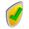 Yellow security shield with green tick icon