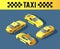 Yellow sedan car. Taxi transport, service. Infographics and game design concept. Taxi car design. Flat 3d isometric