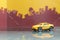 Yellow sedan or saloon car toy selective focus on blur city background