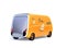 Yellow self-driving pizza delivery van on white background