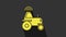 Yellow Self driving wireless tractor on a smart farm icon isolated on grey background. Smart agriculture implement