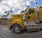 Yellow Semi Trailer Hauling Cargo fish Eye Lens