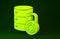 Yellow Server security with closed padlock icon isolated on green background. Security, safety, protection concept