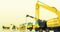 Yellow set of construction machinery machines animation.
