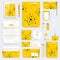 Yellow set of vector corporate identity template. Modern medical stationery mock-up. Branding design with molecule