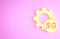 Yellow Setting 5G new wireless internet wifi connection icon isolated on pink background. Global network high speed