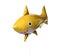 Yellow shark fish metallic balloon isolated on a white